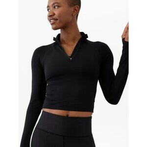 Athleta M Momentum Seamless Crop Half Zip Black Medium Regular